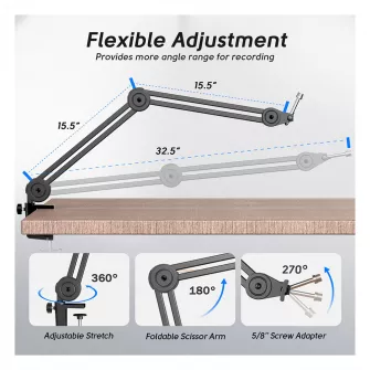 Gejmerski mikrofoni - Fifine BM63 Super Steady Full Metal Heavy Microphone Boom Arm Stand - Black