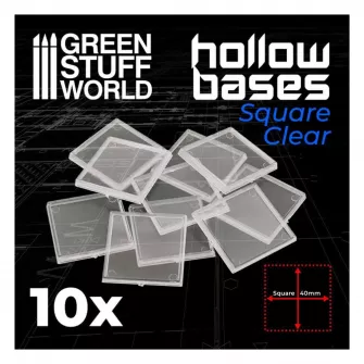 Warhammer pribor i oprema - Plastic Clear Square HOLLOW Base 40mm - PACKx10